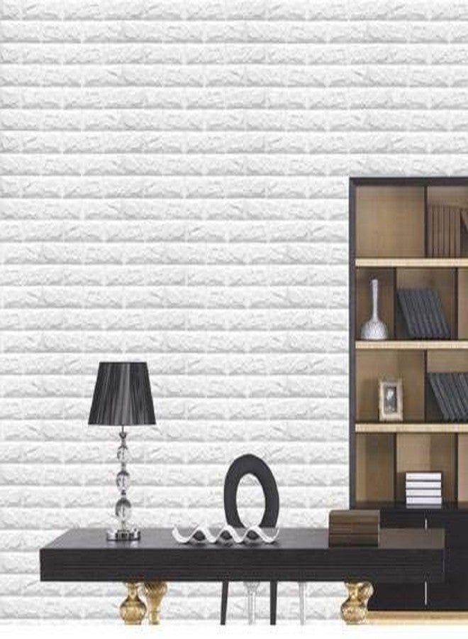 JRM PVC + PE Foam White Brick Textured Wall Panels Peel and Stick Waterproof Self-Adhesive 3D Wall Sticker for Home Living Room Bedroom Background Wall Decoration - Image 2